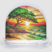 Farbenfrohe Sonnenuntergänge am Strand Schneekugeln (Rückseite)