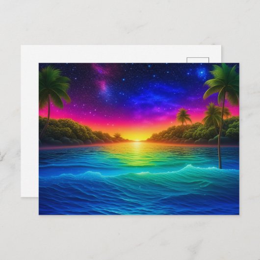 Farbenfrohe Sonnenuntergänge im tropischen Meer mi Postkarte (Vorne/Hinten)