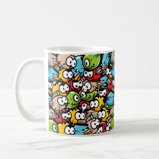 Farbenfrohe, sonnige, Niedliche Cartoon Vögel Kaffeetasse (Links)