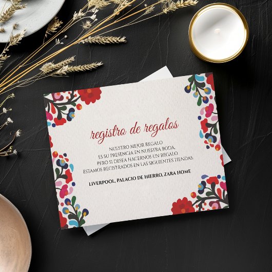 Farbenfrohe spanische Hochzeit mit Blumen Begleitkarte