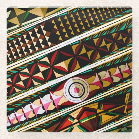 Farbenfrohe Spanische Kirchendecke Glasuntersetzer (Vorderseite)