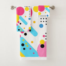 Farbenfrohe, spielerische Formen und Punktehinterg Badhandtuch Set