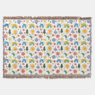 Farbenfrohe Spielweise mit Regenbogen und Blume Decke