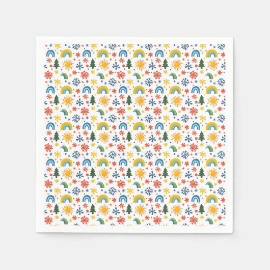 Farbenfrohe Spielweise mit Regenbogen und Blume Serviette (Vorderseite)
