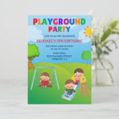 Farbenfrohe Spielwiese Niedlich Kids Park Geburtst Einladung (Stehend Vorderseite)
