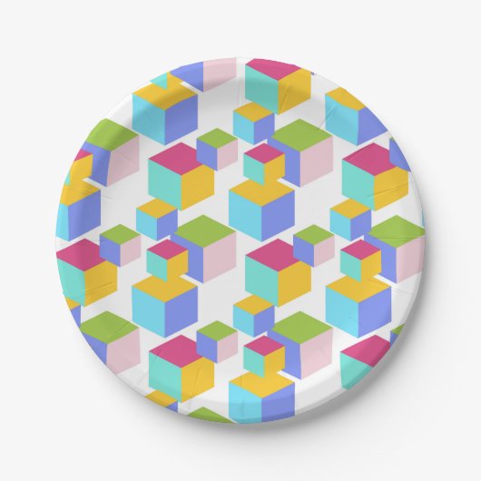 Farbenfrohe Spielzeugblöcke Art Pattern Pappteller (Vorderseite)