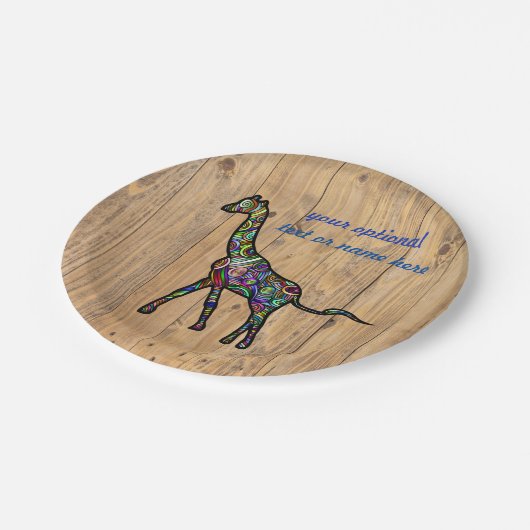 Farbenfrohe Spiral Giraffe Papier Teller (Schrägansicht)