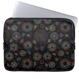 Farbenfrohe Spiralen-Blumenmuster in Linienkunst a Laptopschutzhülle
