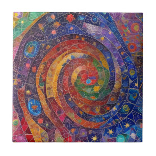 Farbenfrohe spirituelle Vortex Swirl Regenbogenmos Fliese