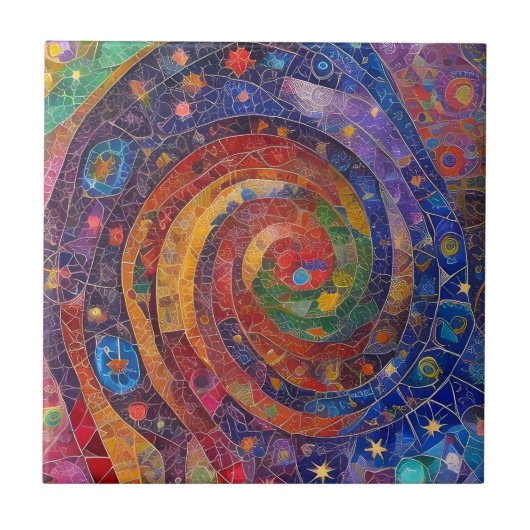Farbenfrohe spirituelle Vortex Swirl Regenbogenmos Fliese (Vorderseite)