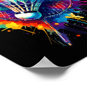Farbenfrohe Splash Art Badminton Player Shuttle Ba Poster (Ecke)