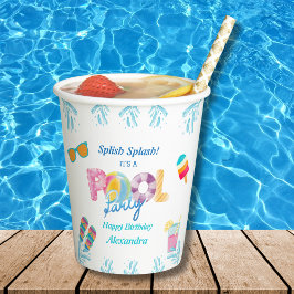 Farbenfrohe Splash Kindergeburtstag Pool Party Pappbecher