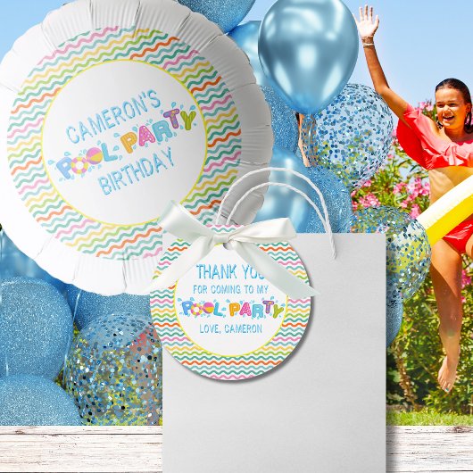 Farbenfrohe Splash Pool Party Vielen Dank Geschenkanhänger