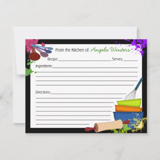 Farbenfrohe Splash-Rezept-Karte (Vorderseite)