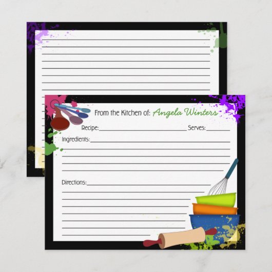 Farbenfrohe Splash-Rezept-Karte (Vorne/Hinten)