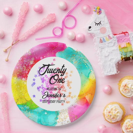 Farbenfrohe Splash Wasserfarbe Geburtstag Pappteller (Party)