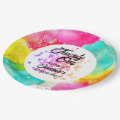 Farbenfrohe Splash Wasserfarbe Geburtstag Pappteller (Schrägansicht)
