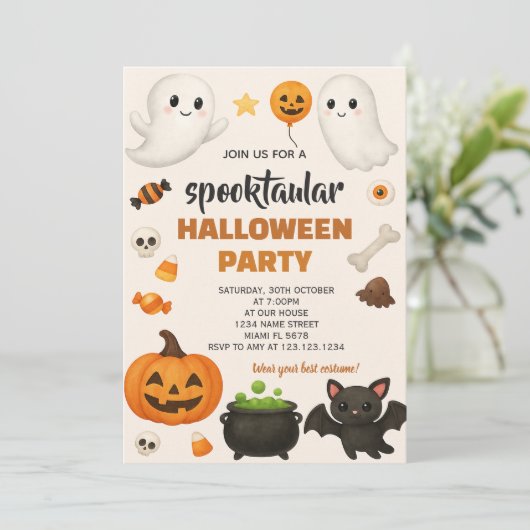 Farbenfrohe Spooky-Feier Einladung (Stehend Vorderseite)