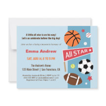 Farbenfrohe Sport Thema Kinderdusche Einladungen