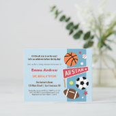 Farbenfrohe Sport Thema Kinderdusche Einladungen (Stehend Vorderseite)