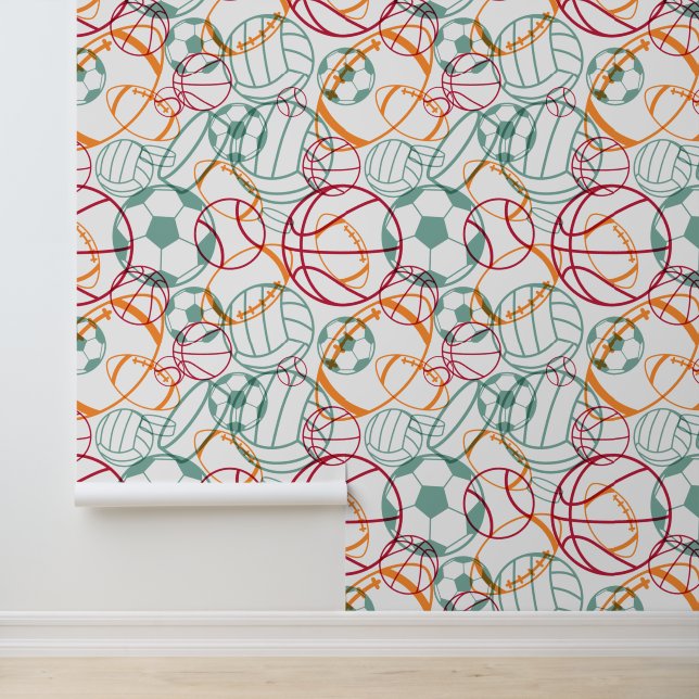 Farbenfrohe Sportbälle Abstraktes Design Tapete (Anwendung)