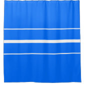 Farbenfrohe Sporty Bright Blue White Racing Streif Duschvorhang (Vorderseite)