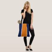 Farbenfrohe Sporty Navy Orange weiße vertikale Str Tasche (Am Model)