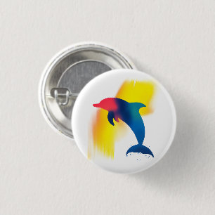 Farbenfrohe Spray Paint Dolphin Round Button
