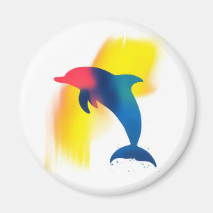 Farbenfrohe Spray Paint Dolphin Silhouette Runde Magnet