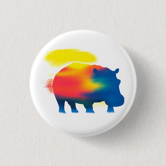 Farbenfrohe Spray Paint Hippopotamus Round Button (Vorderseite)