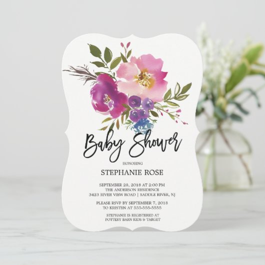 Farbenfrohe Spring Bouquet Baby Dusche Einladung (Stehend Vorderseite)