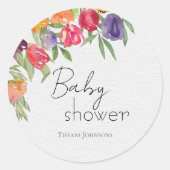 Farbenfrohe Springtime Tulips-Thema Babydusche Runder Aufkleber (Vorderseite)