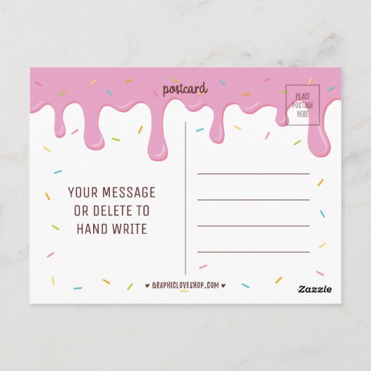 Farbenfrohe Sprinklen Donut Danke Postkarte (Rückseite)