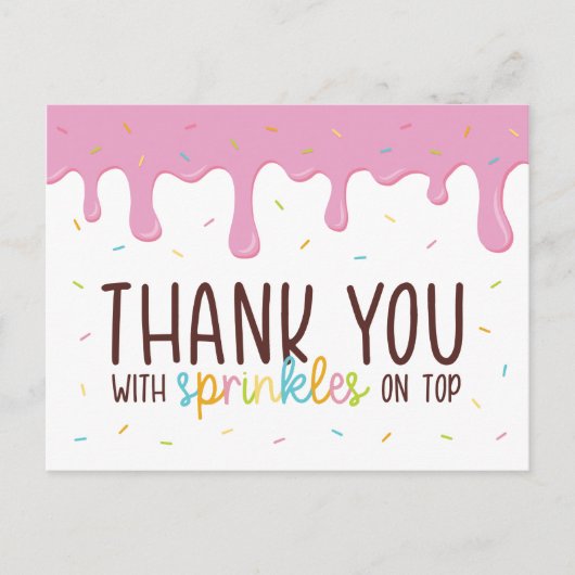 Farbenfrohe Sprinklen Donut Danke Postkarte (Vorderseite)