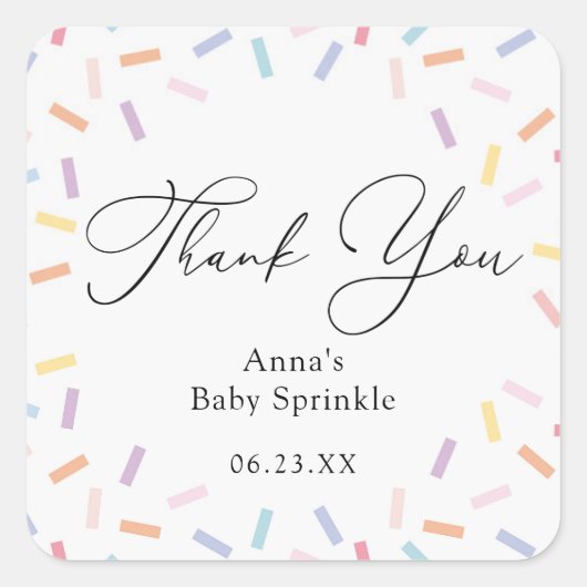 Farbenfrohe Sprinkles Baby Sprinkle Quadratischer Aufkleber (Vorderseite)