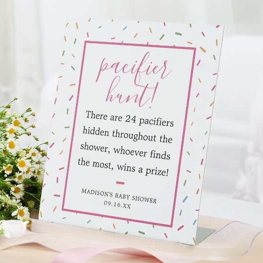 Farbenfrohe Sprinkles Kinderdusche Schnuller Jagds Sockelschild