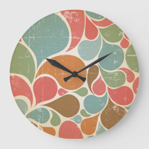 Farbenfrohe Spritzer: abstraktes Retro-Muster. Große Wanduhr