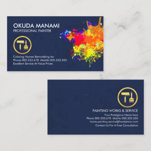 Farbenfrohe Spritzer-Malerei Visitenkarte (Vorne/Hinten)