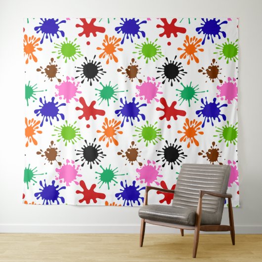 Farbenfrohe Spritzer Muster in Weiß Wandteppich (Beispiel (Horizontal))