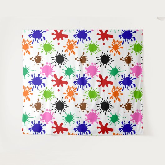 Farbenfrohe Spritzer Muster in Weiß Wandteppich (Vorderseite (Horizontal))