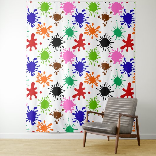 Farbenfrohe Spritzer Muster in Weiß Wandteppich (Beispiel)