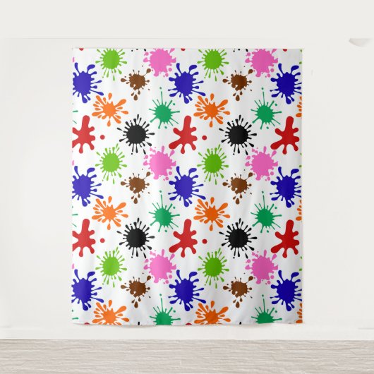 Farbenfrohe Spritzer Muster in Weiß Wandteppich (Vorderseite)