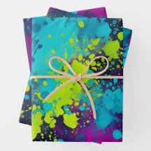 Farbenfrohe Spritzer Paint Art Wrapping Paper Shee