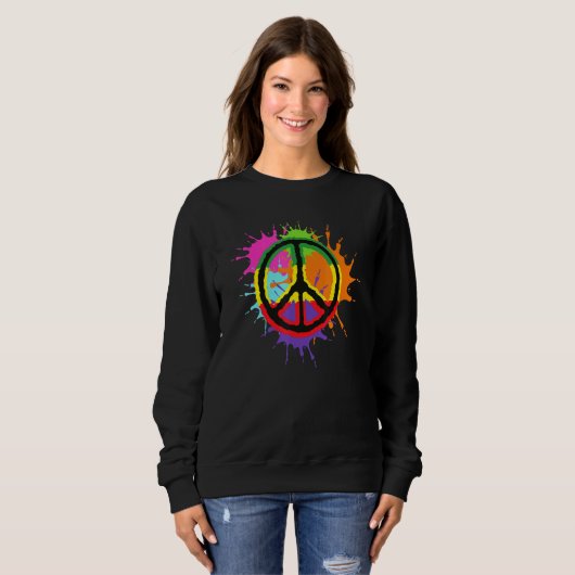Farbenfrohe Spritzer Paint Peace Signature Liebe Sweatshirt (Vorne ganz)