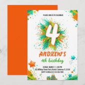 Farbenfrohe Spritzmalerei Kunst Junge Geburtstag Einladung (Vorne/Hinten)
