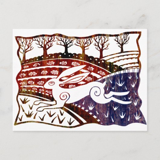 Farbenfrohe Sprung Hare Postkarte (Vorderseite)