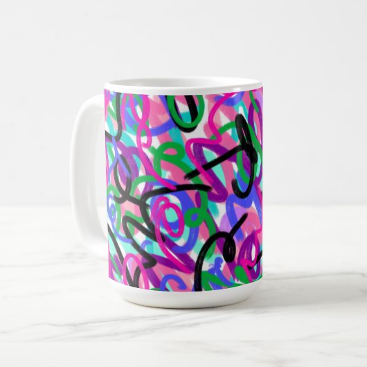 Farbenfrohe Squiggles Abstrakte Kunst Kaffeetasse (Vorderseite Links)