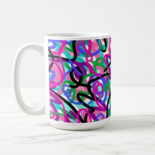Farbenfrohe Squiggles Abstrakte Kunst Kaffeetasse (Links)
