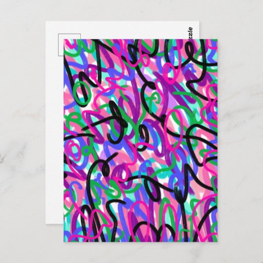 Farbenfrohe Squiggles Abstrakte Kunst Postkarte (Vorne/Hinten)