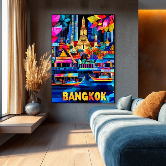 Farbenfrohe Stadt Bangkok Vibranly Skyline Poster